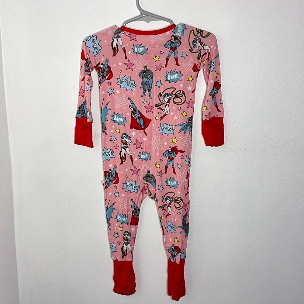 Little Sleepies Pink Justice League Bamboo Zippy Pajamas Size 6-12